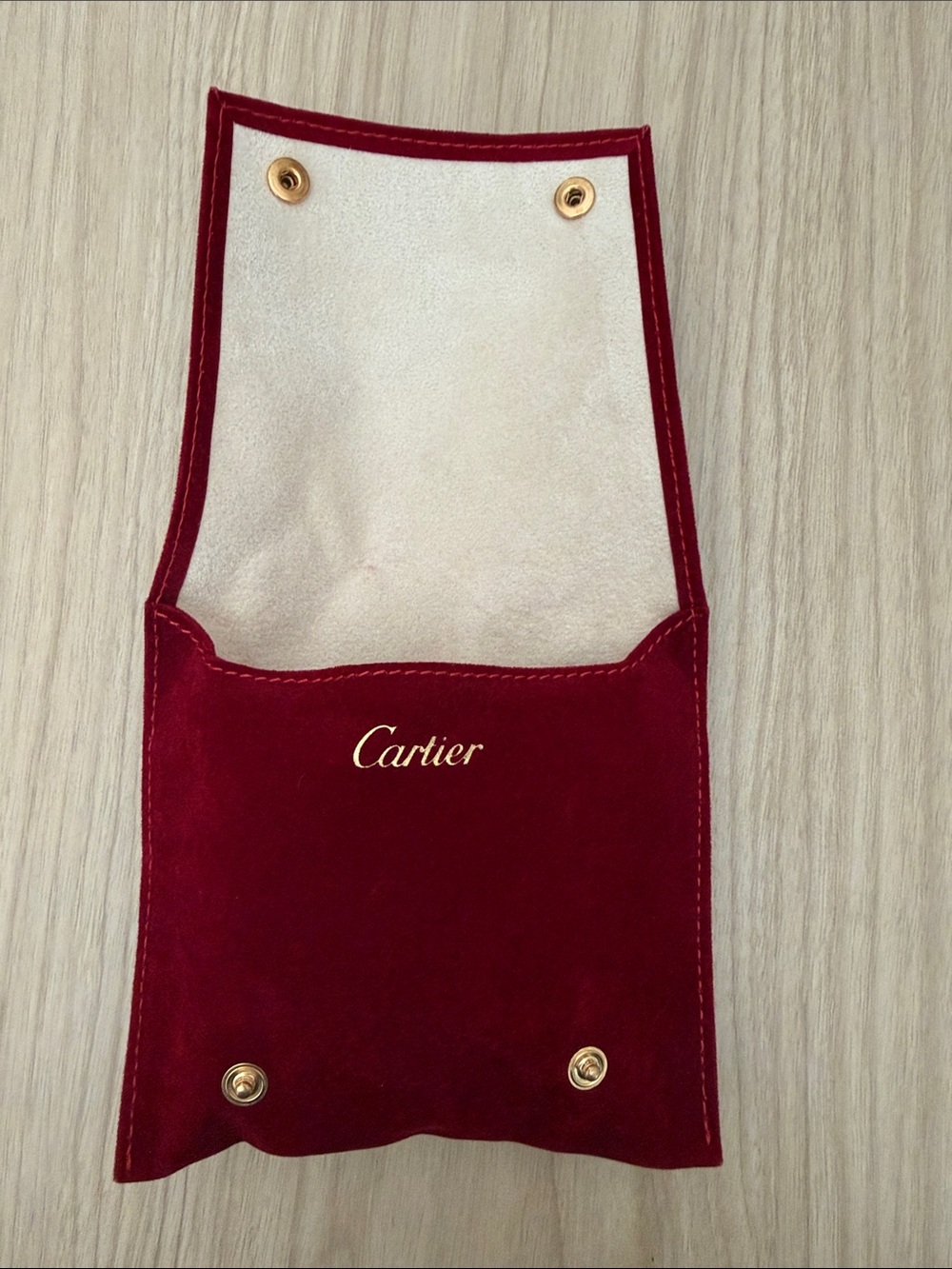 Cartier Red Suede Jewelry Travel Pouch with Gold Accents
